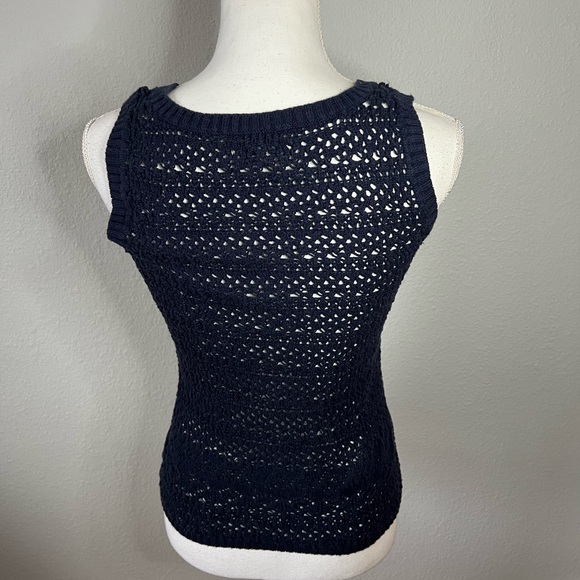 Bass Navy Blue Crochet Knit Sleeveless Sweater - Picture 3 of 4